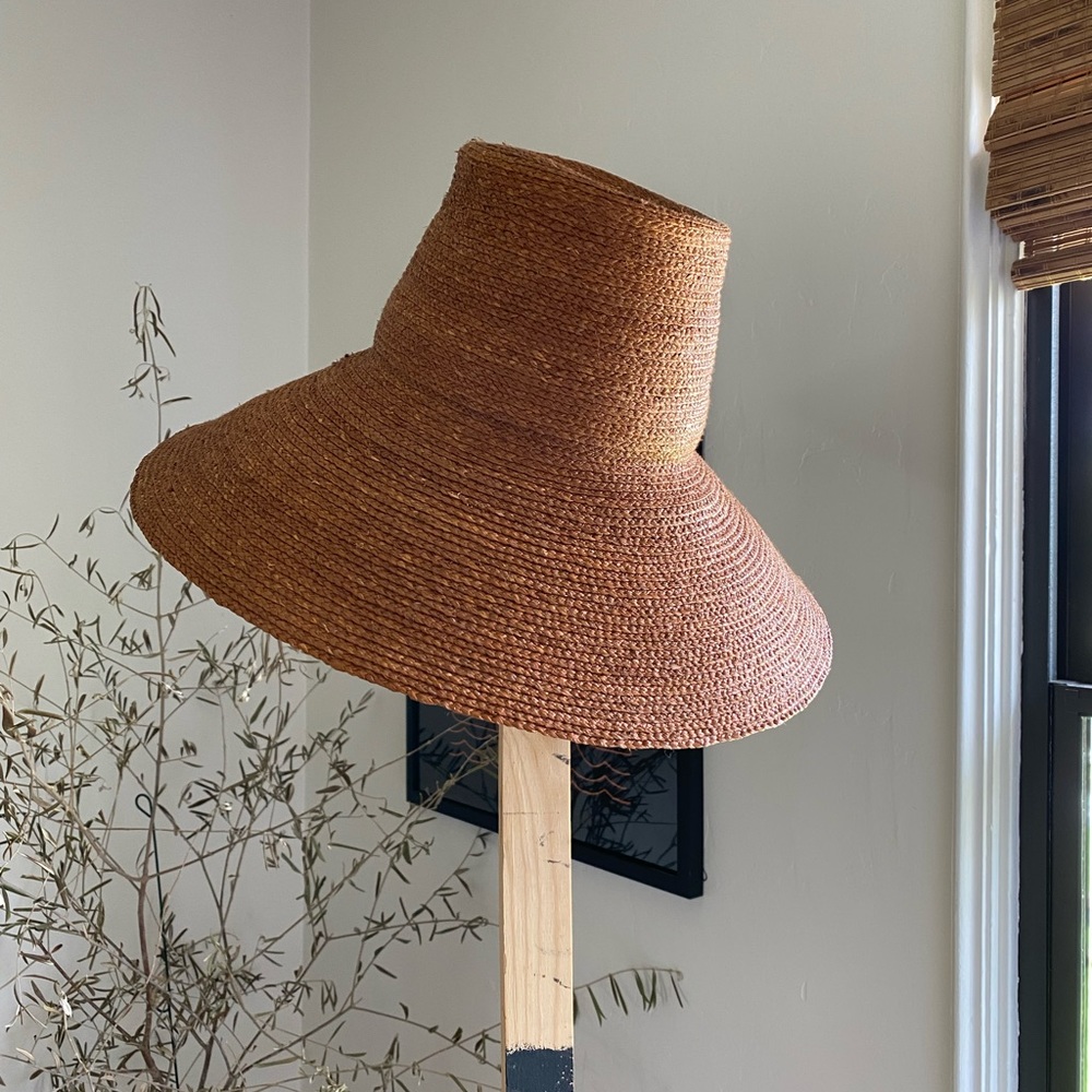 Janessa Leone Wide Brim Straw Hat in Cognac Brown
